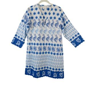 Gretchen Scott Blue White Paisley Print Tunic Dress Size S